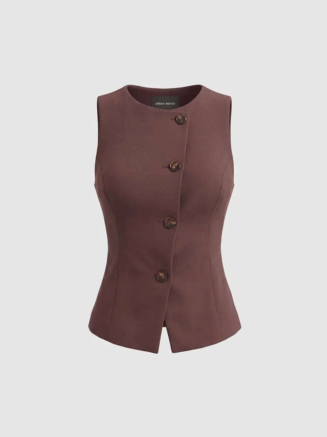 V-neck Button Front Fitted Sleeveless Vest