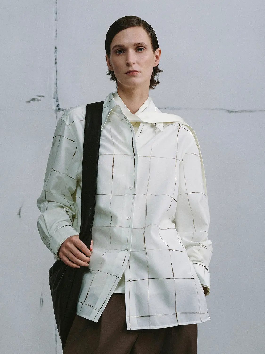 Relaxed Fit Contrast Check Cotton Silk Blend Shirt