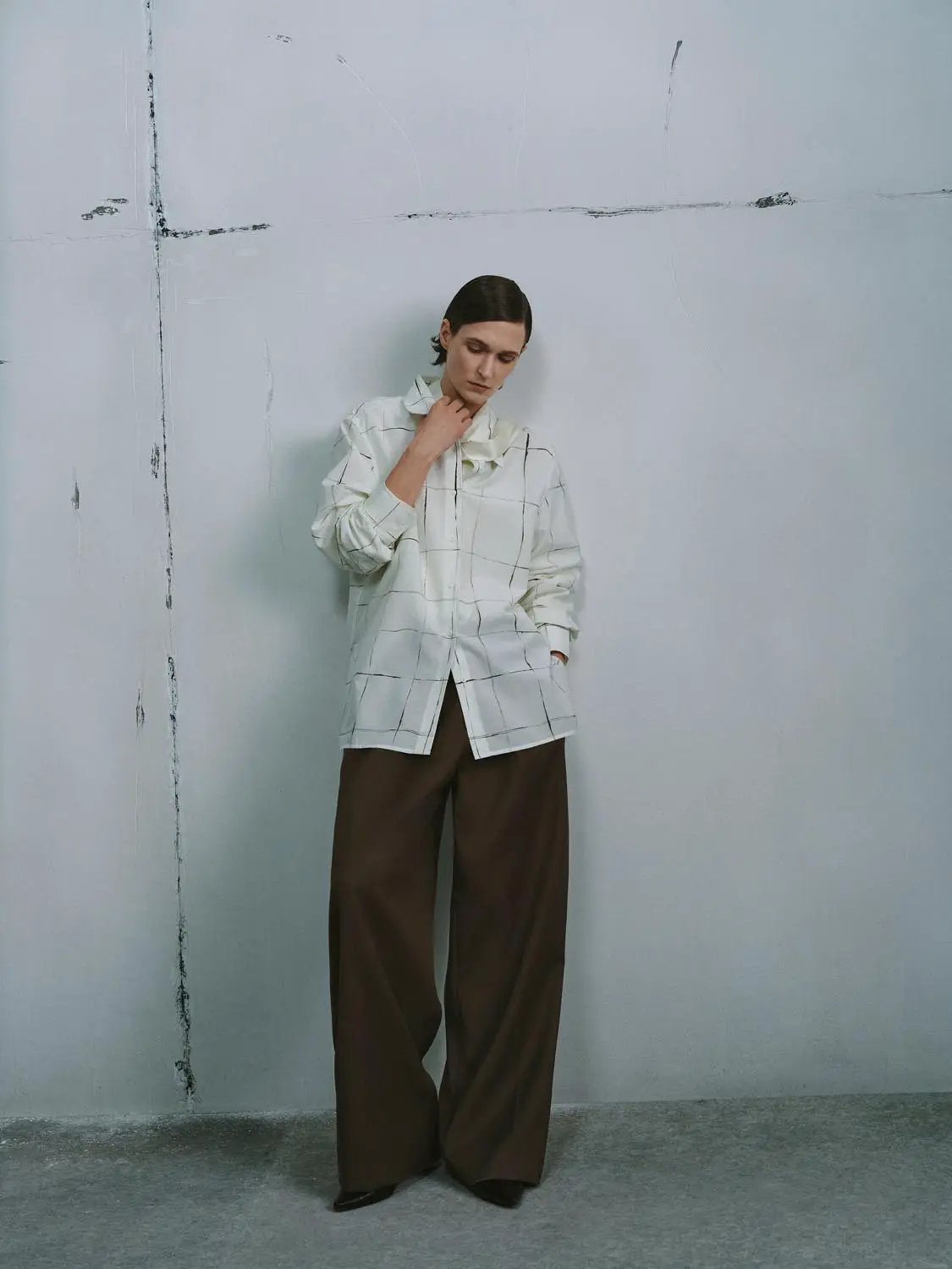 Relaxed Fit Contrast Check Cotton Silk Blend Shirt