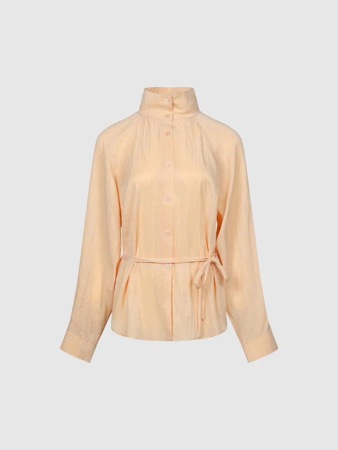 Textured Tie-waist Mock Neck Long Sleeve Shirt