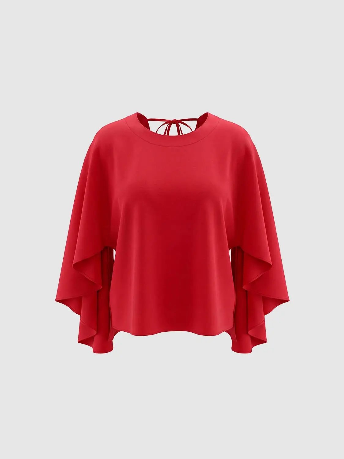 Draped Solid Oversized Crew Neck Long Sleeve Blouse