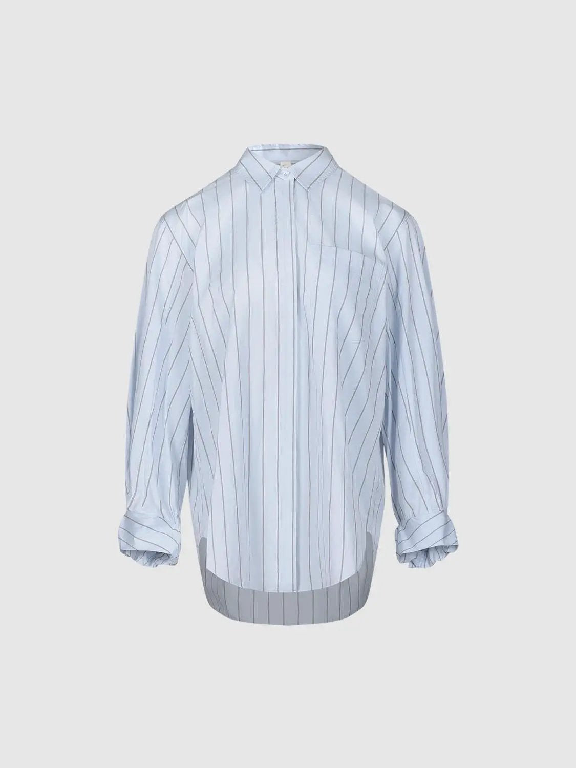 Striped Long Sleeve Cotton Shirt With Chest Pocket And Button Front