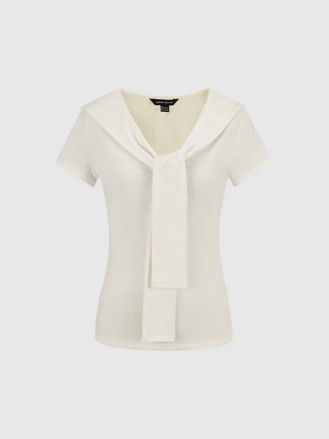 Sailor Collar Short Sleeve Tie Neck Cotton Knit T-Shirt
