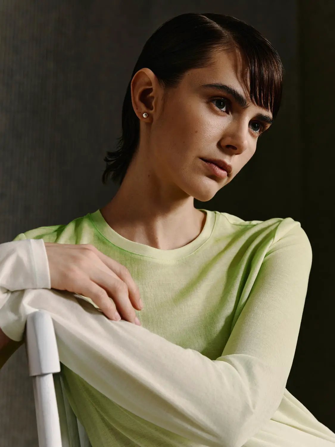 Round Neck Long Sleeve Gradient Cotton Layer Knit Top