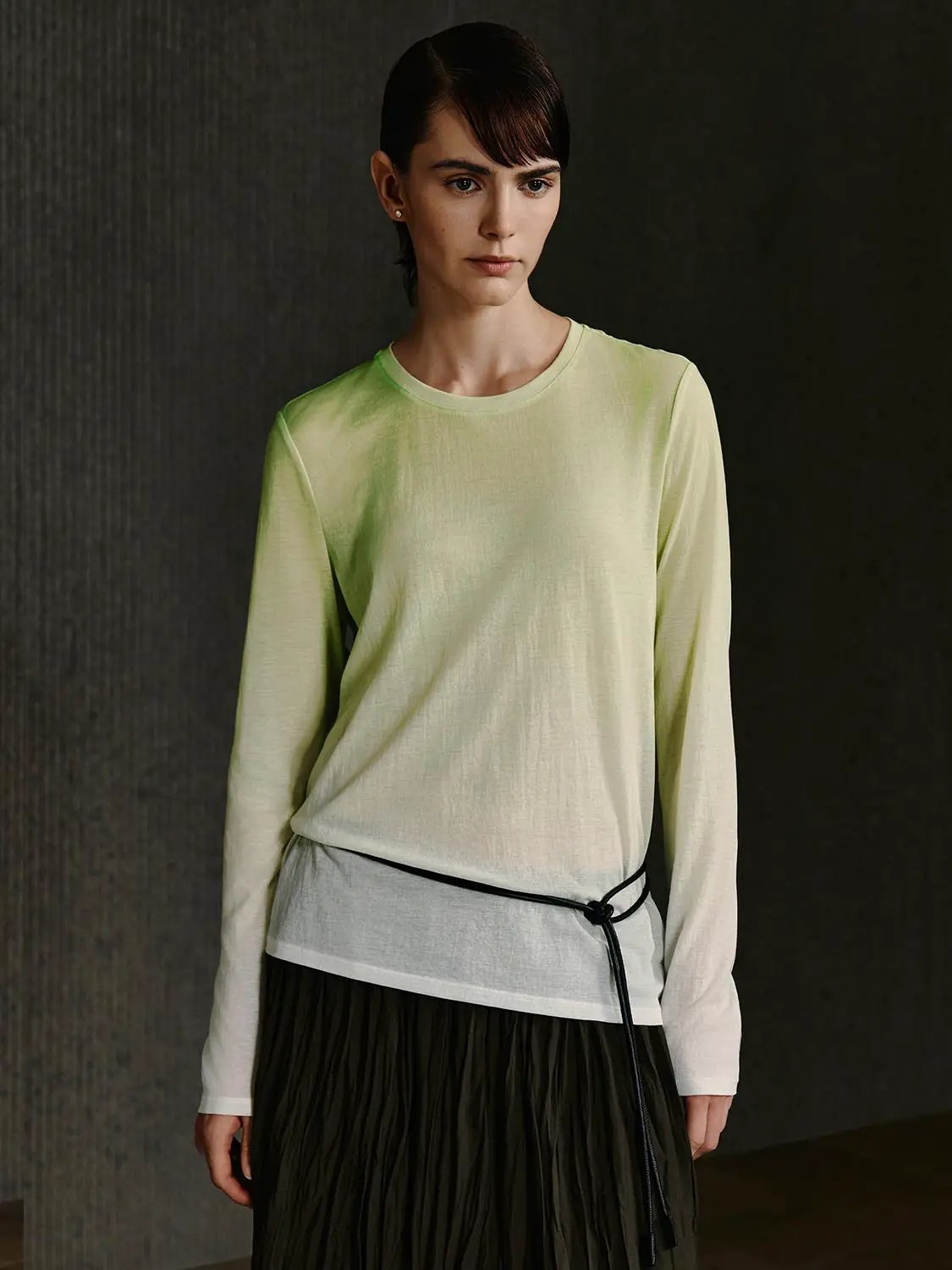 Round Neck Long Sleeve Gradient Cotton Layer Knit Top