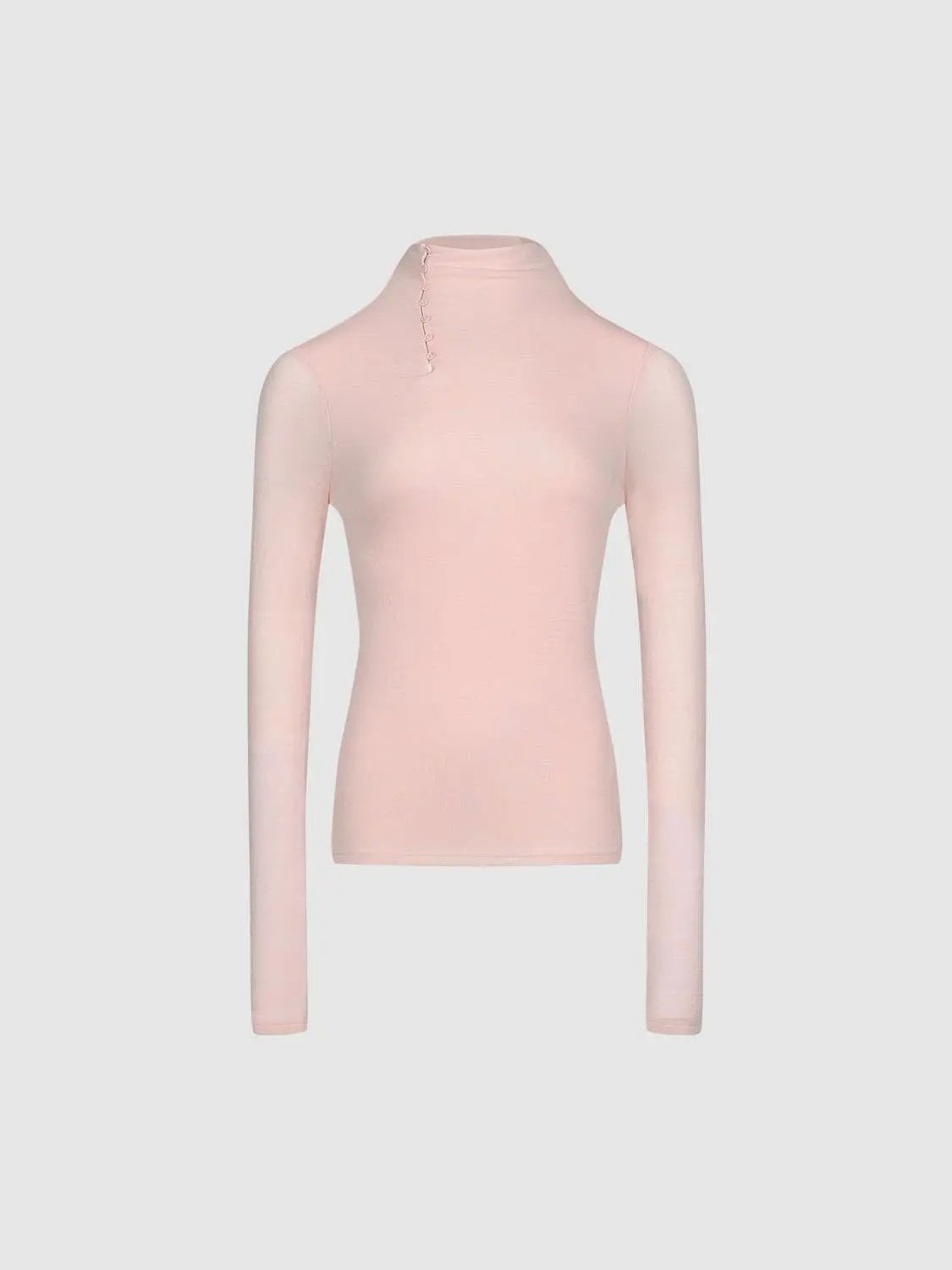 Slim Fit Thin Mock Neck Button Front Long Sleeve Wool Sweater