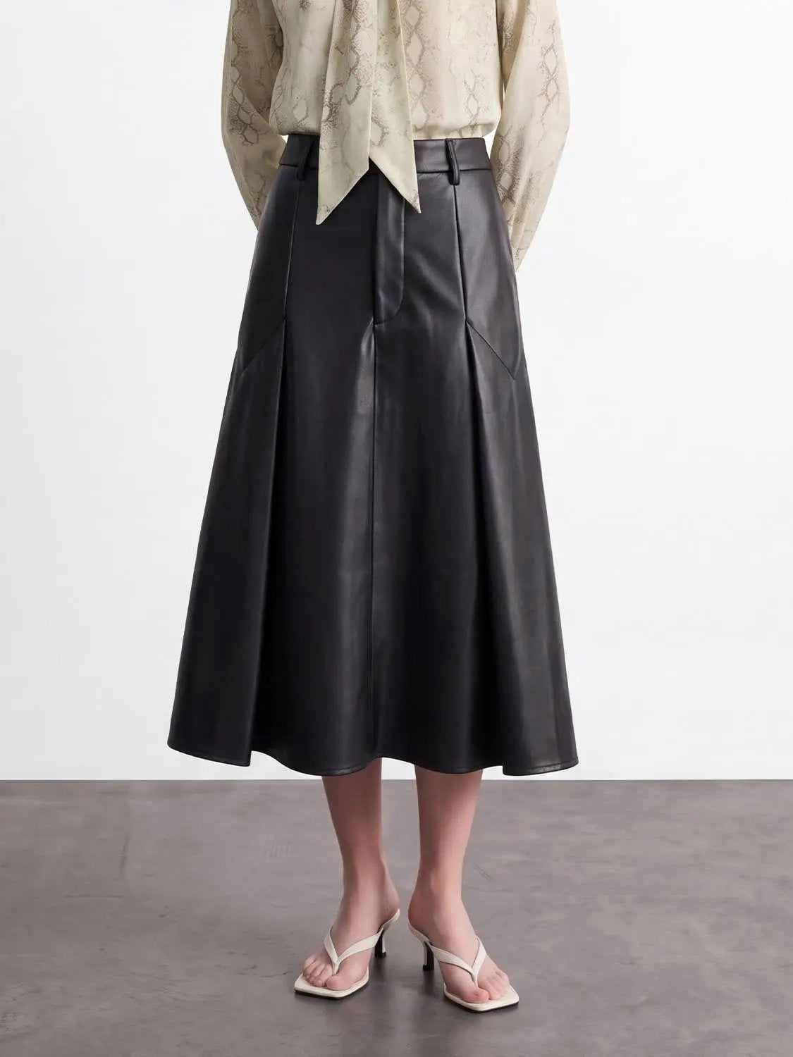 Pleated Vegan Leather A-Line Skirts