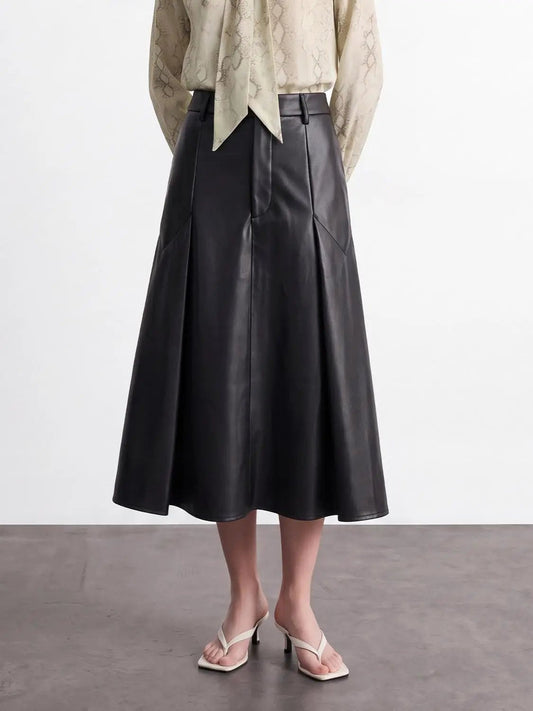 Pleated Vegan Leather A-Line Skirts
