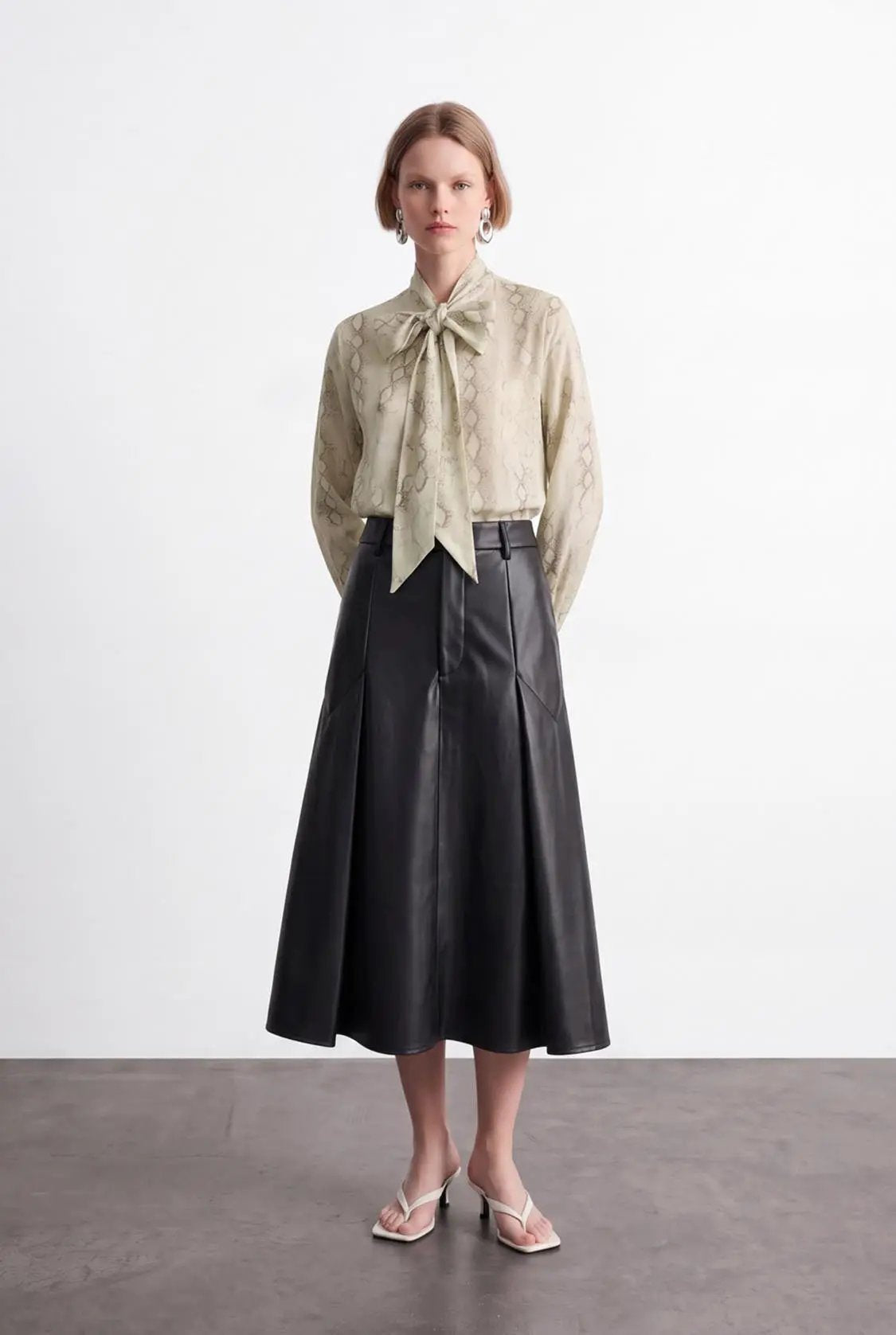 Pleated Vegan Leather A-Line Skirts