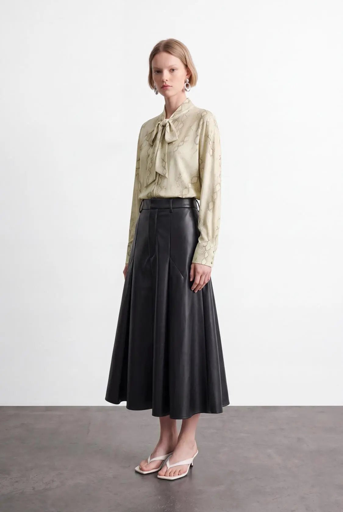 Pleated Vegan Leather A-Line Skirts