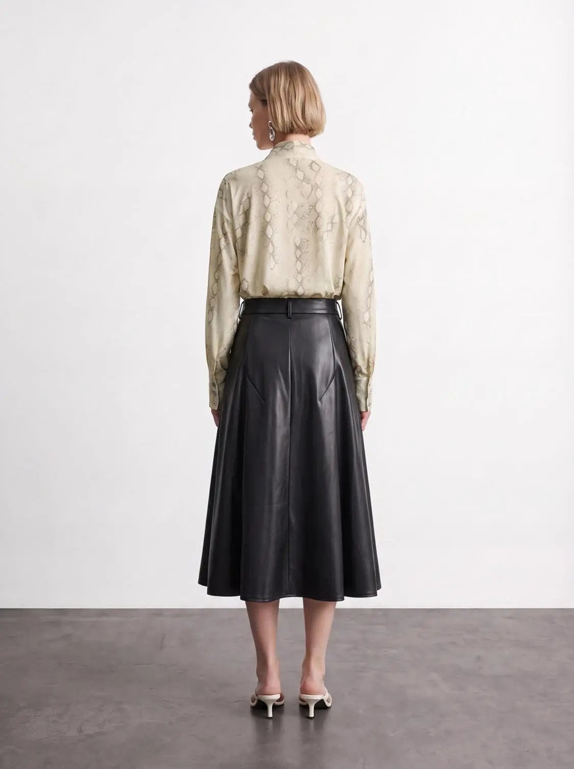 Pleated Vegan Leather A-Line Skirts