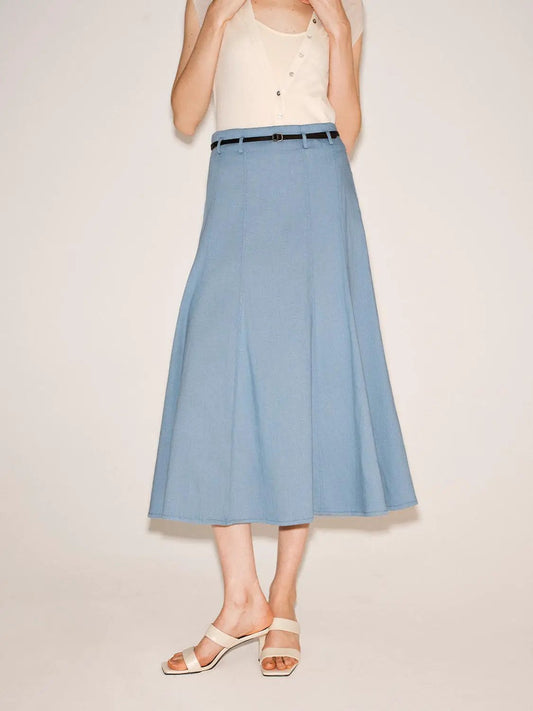 A-line Belted Slight Stretch Structured Skirt