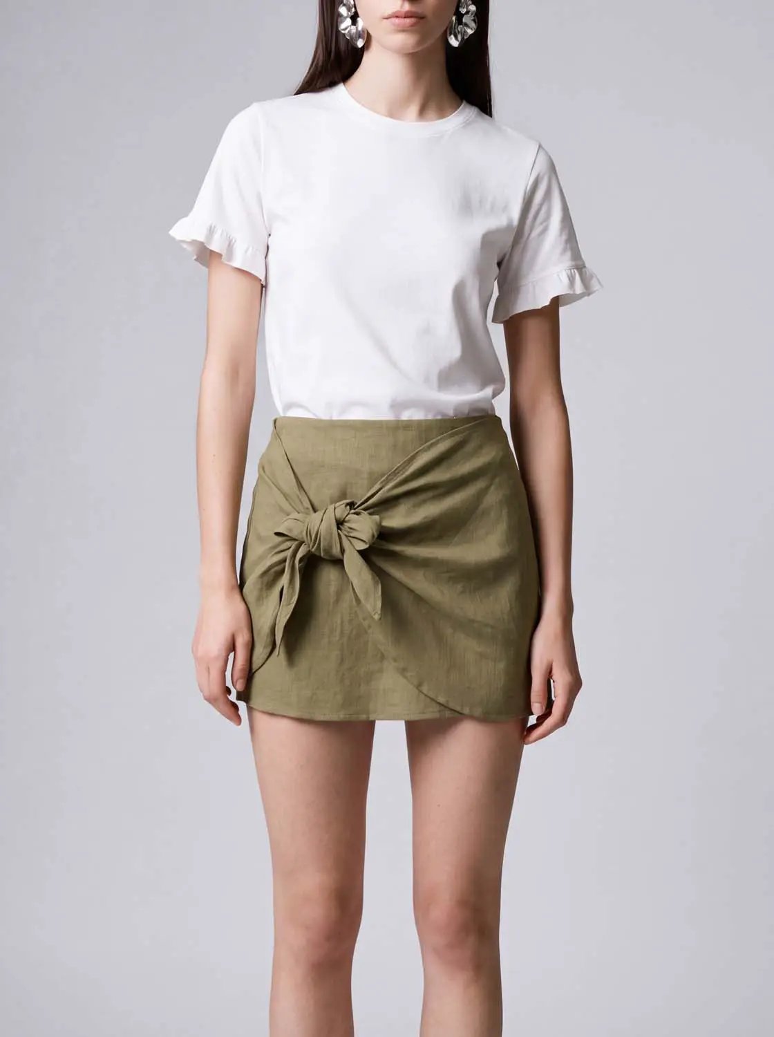 Wrap Front Detail Tencel Lyocell Blend Skirt