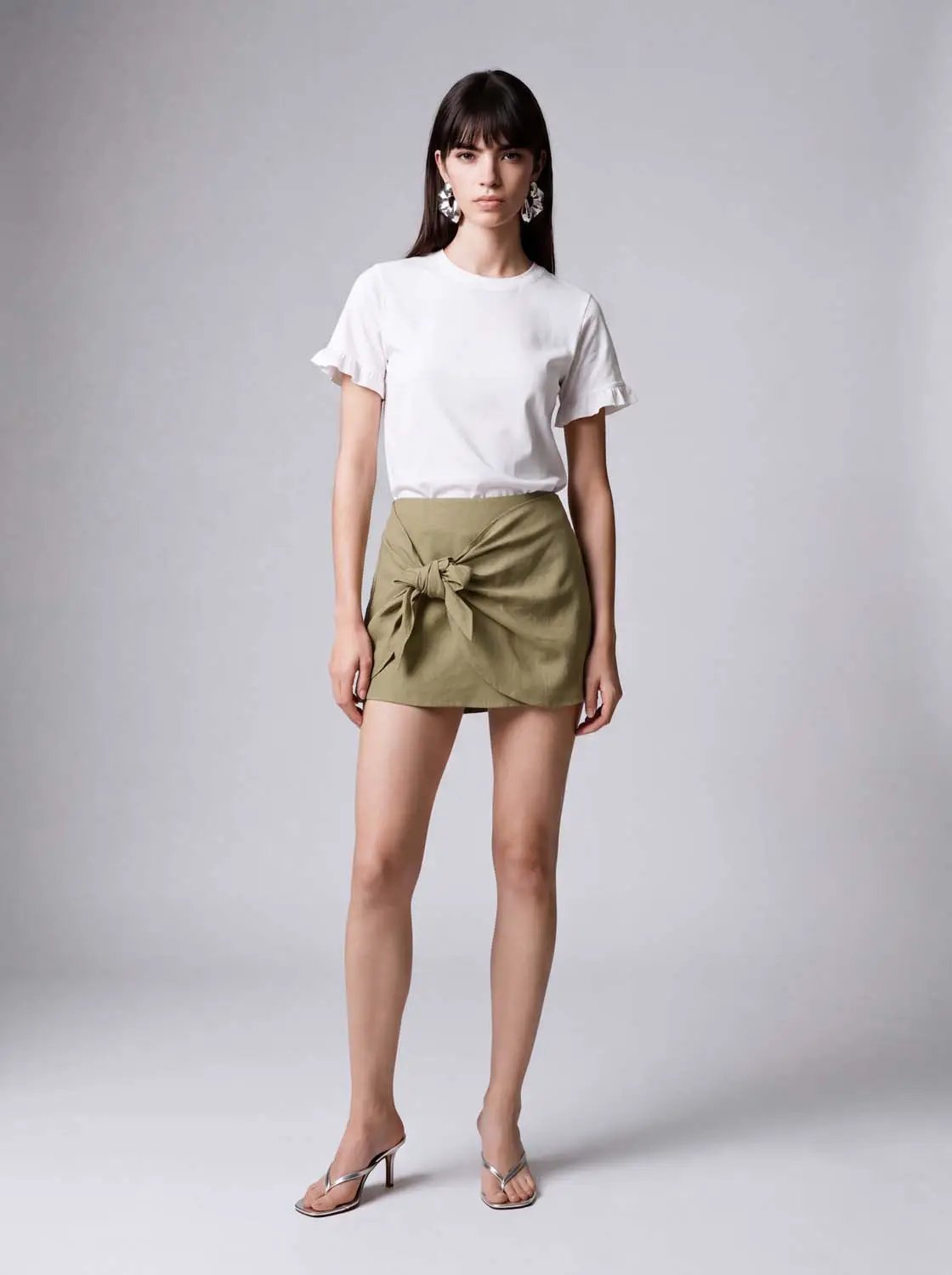 Wrap Front Detail Tencel Lyocell Blend Skirt