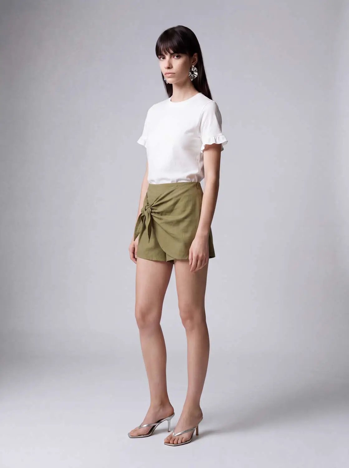 Wrap Front Detail Tencel Lyocell Blend Skirt
