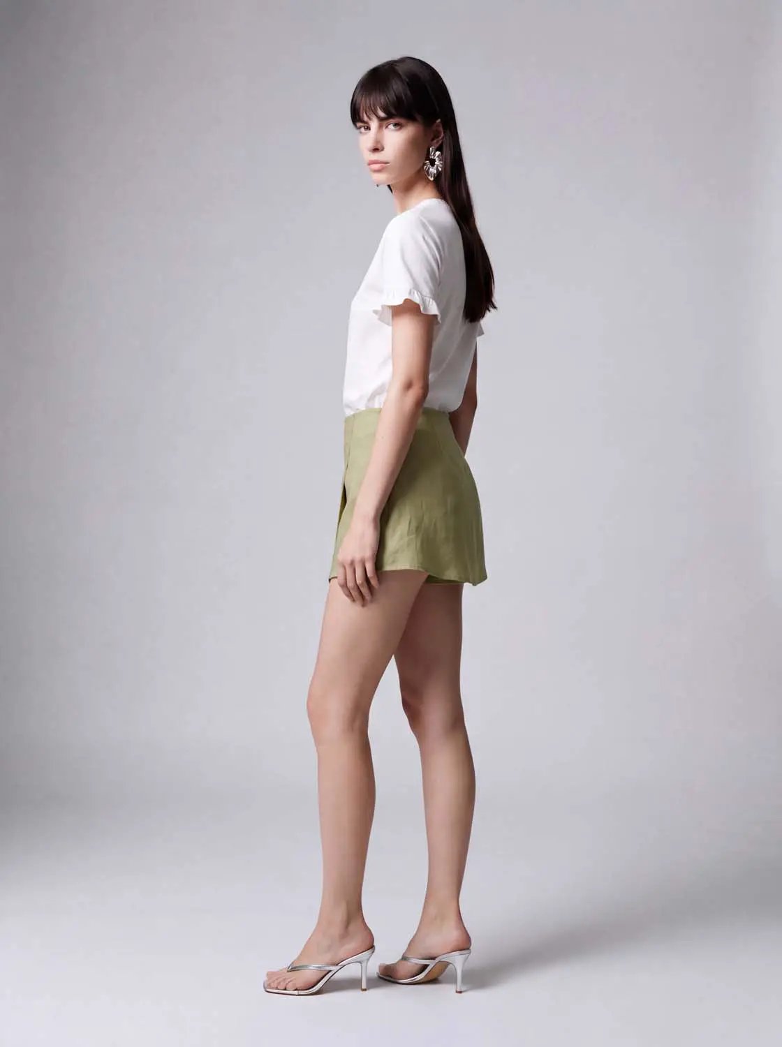 Wrap Front Detail Tencel Lyocell Blend Skirt