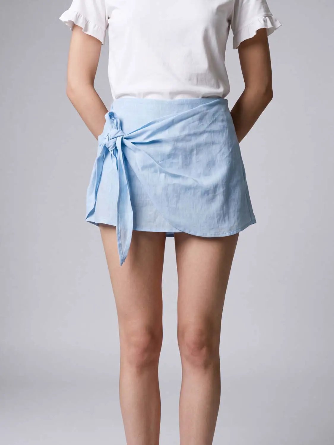Wrap Front Detail Tencel Lyocell Blend Skirt
