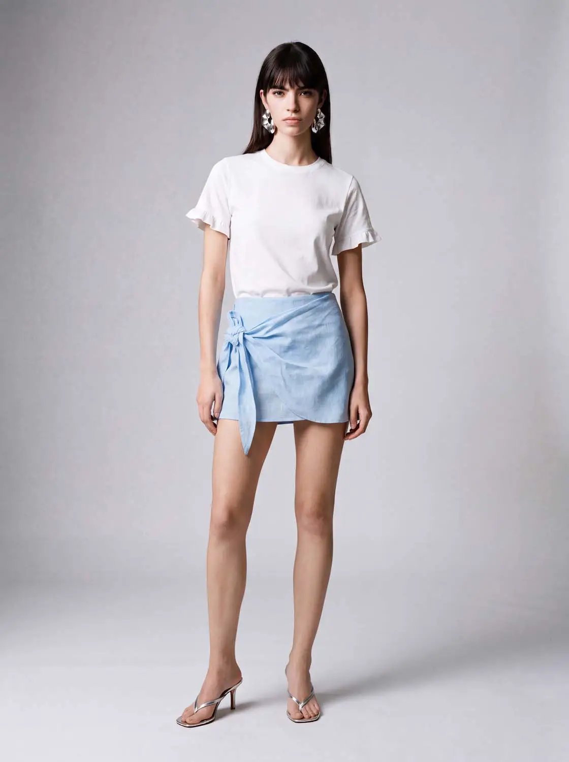Wrap Front Detail Tencel Lyocell Blend Skirt