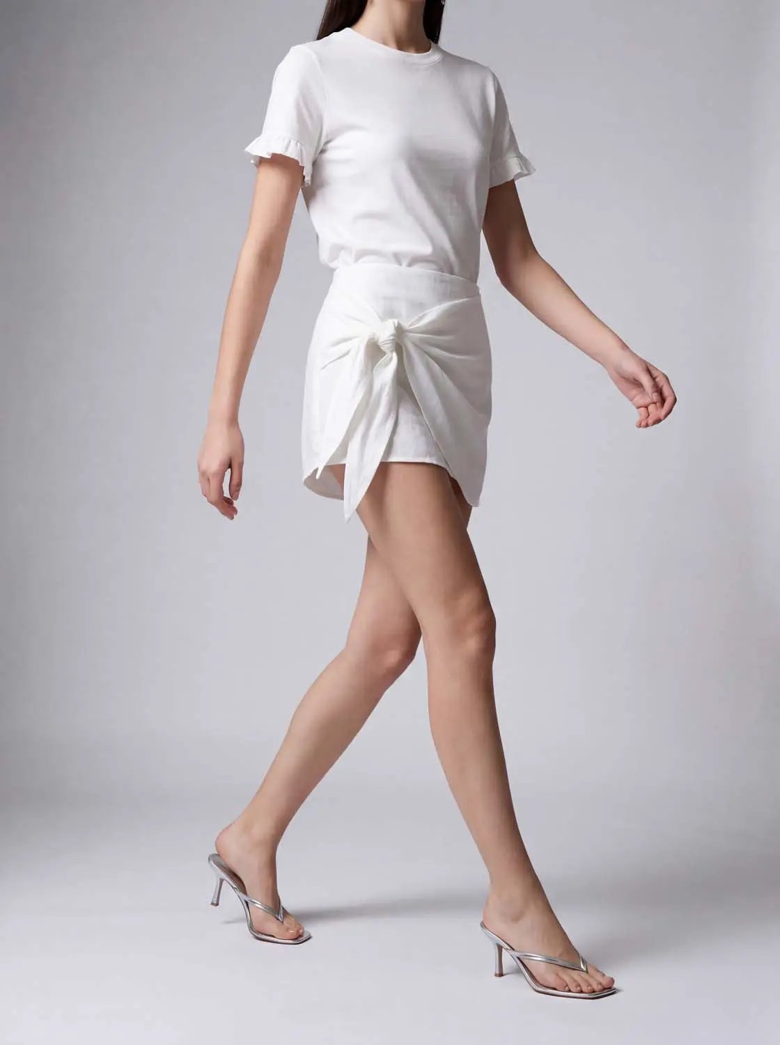 Wrap Front Detail Tencel Lyocell Blend Skirt