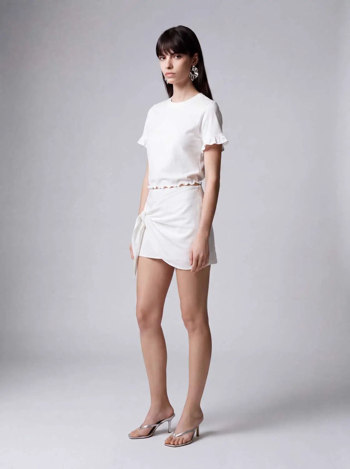 Wrap Front Detail Tencel Lyocell Blend Skirt
