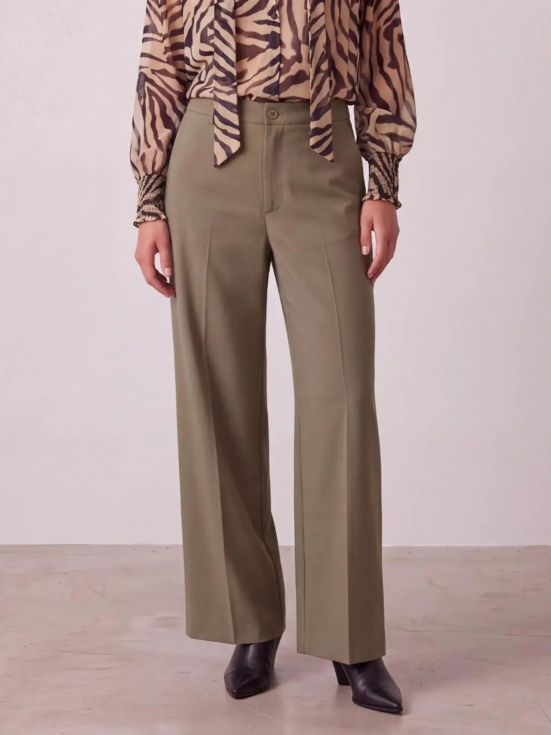 Button Fly High Waist Cotton Lining Wide-Leg Straight Pants