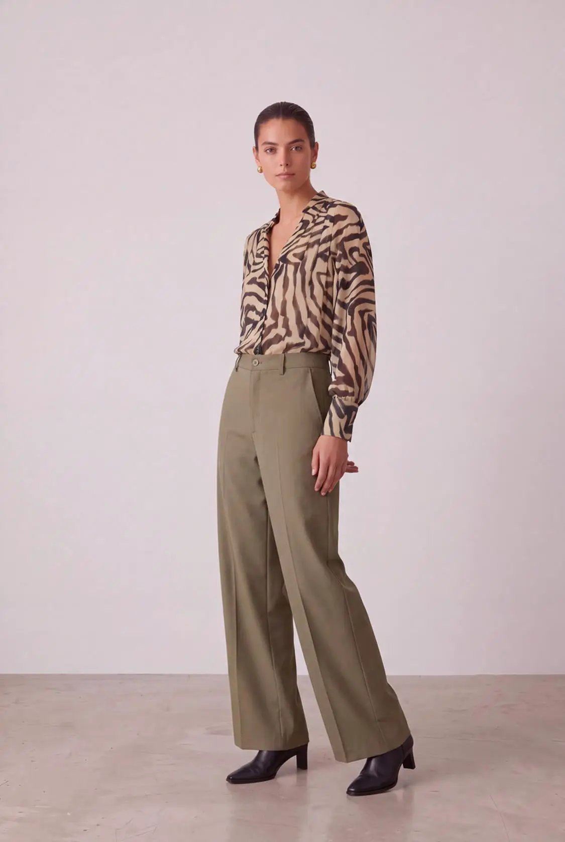 Button Fly High Waist Cotton Lining Wide-Leg Straight Pants