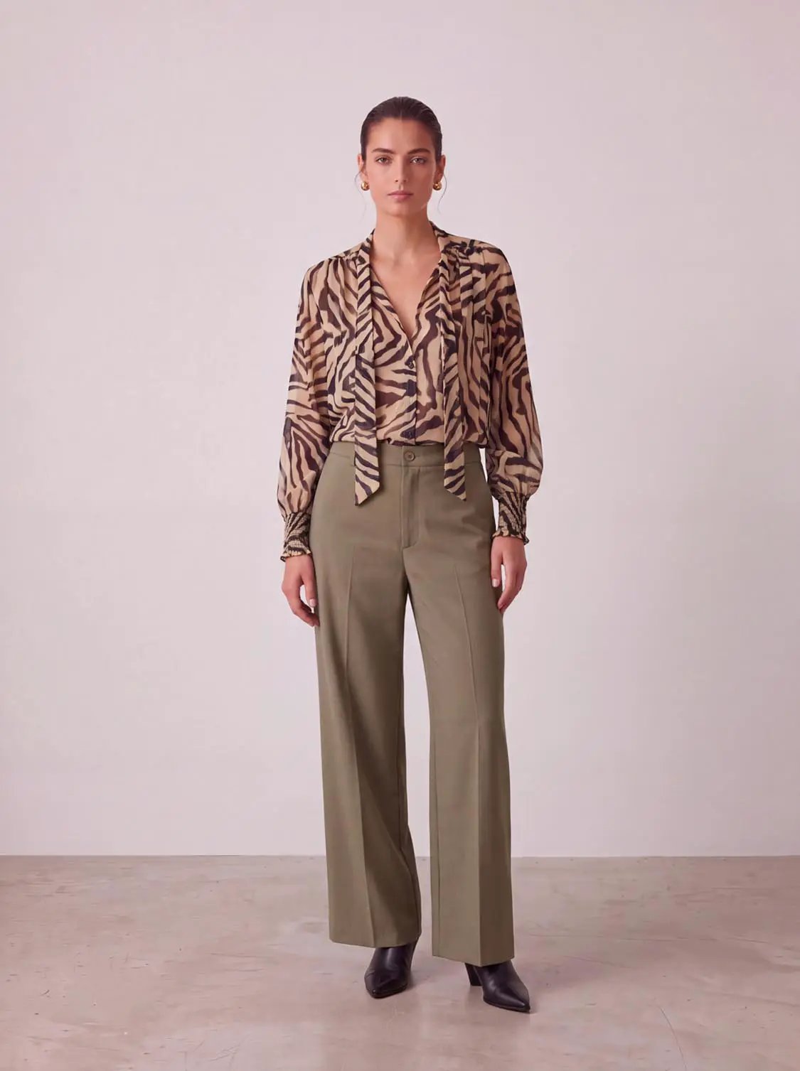 Button Fly High Waist Cotton Lining Wide-Leg Straight Pants