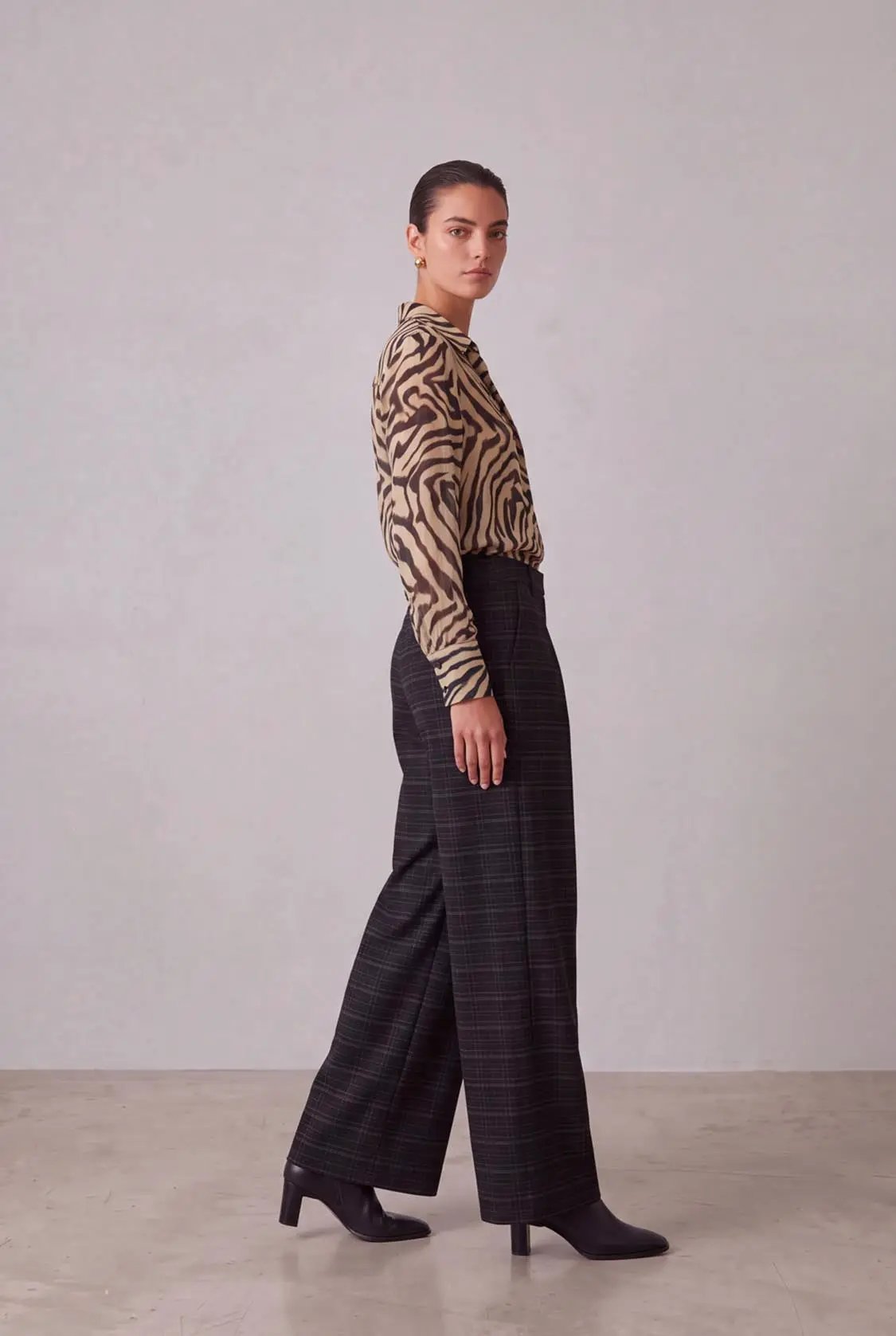 Check Wide Leg Pants