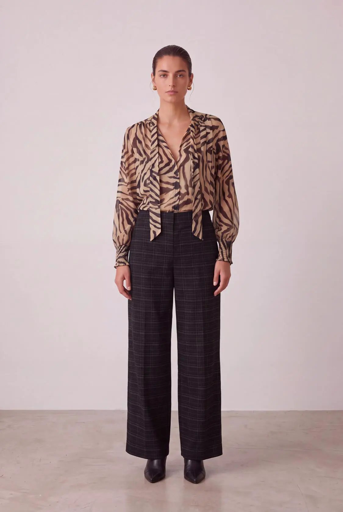 Check Wide Leg Pants