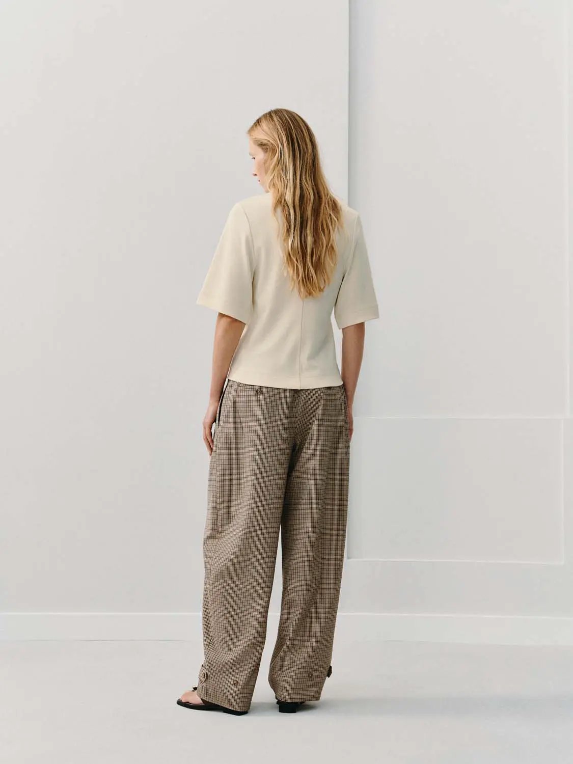 Mid-rise Plaid Tapered Pants