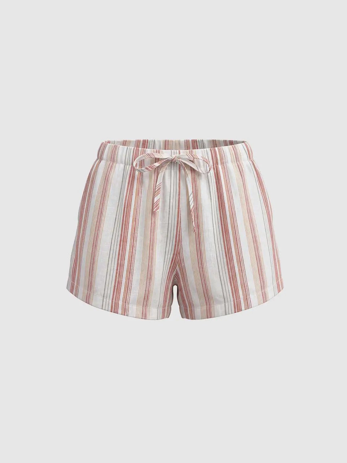 Striped Cotton Blend Drawstring Shorts