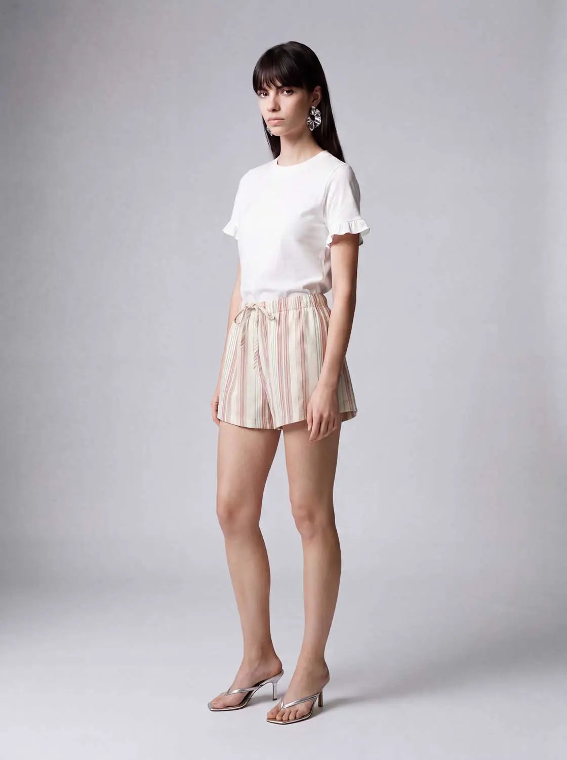 Striped Cotton Blend Drawstring Shorts