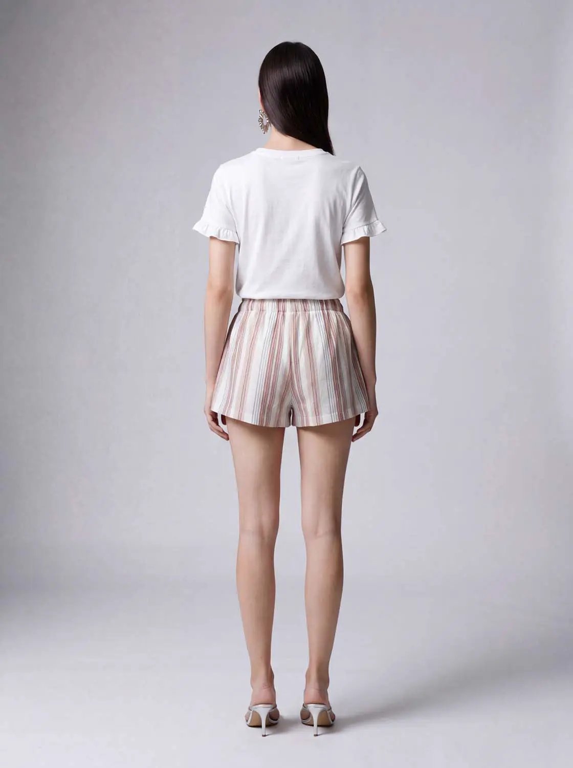 Striped Cotton Blend Drawstring Shorts