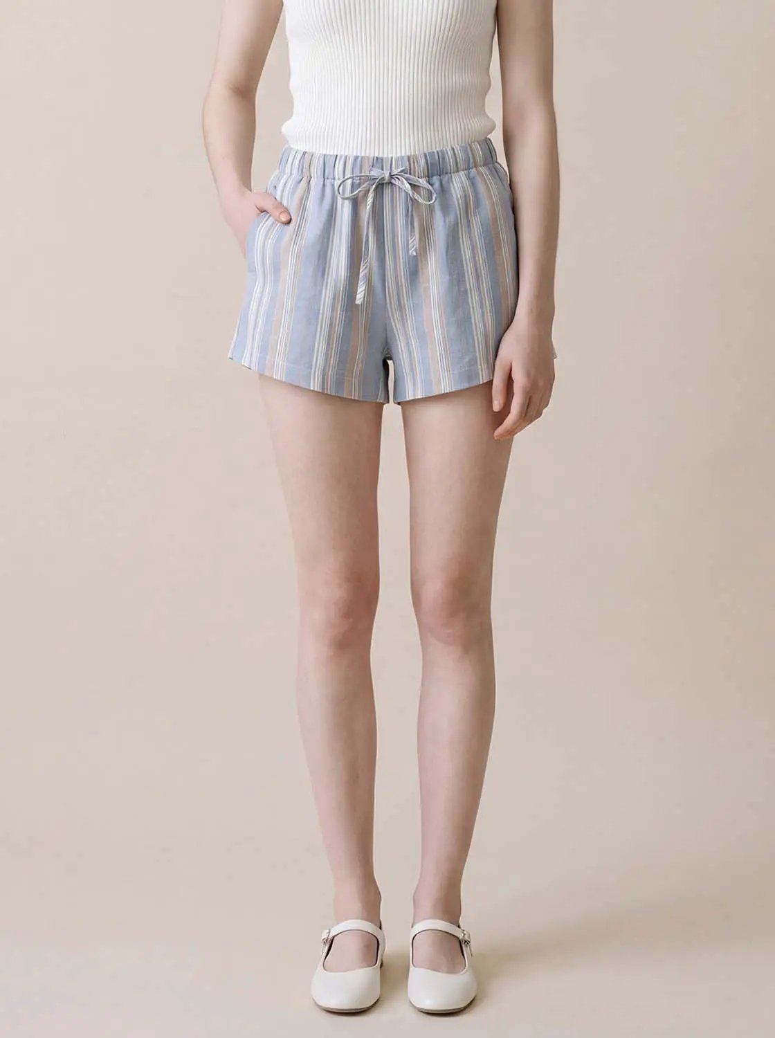 Striped Cotton Drawstring Shorts