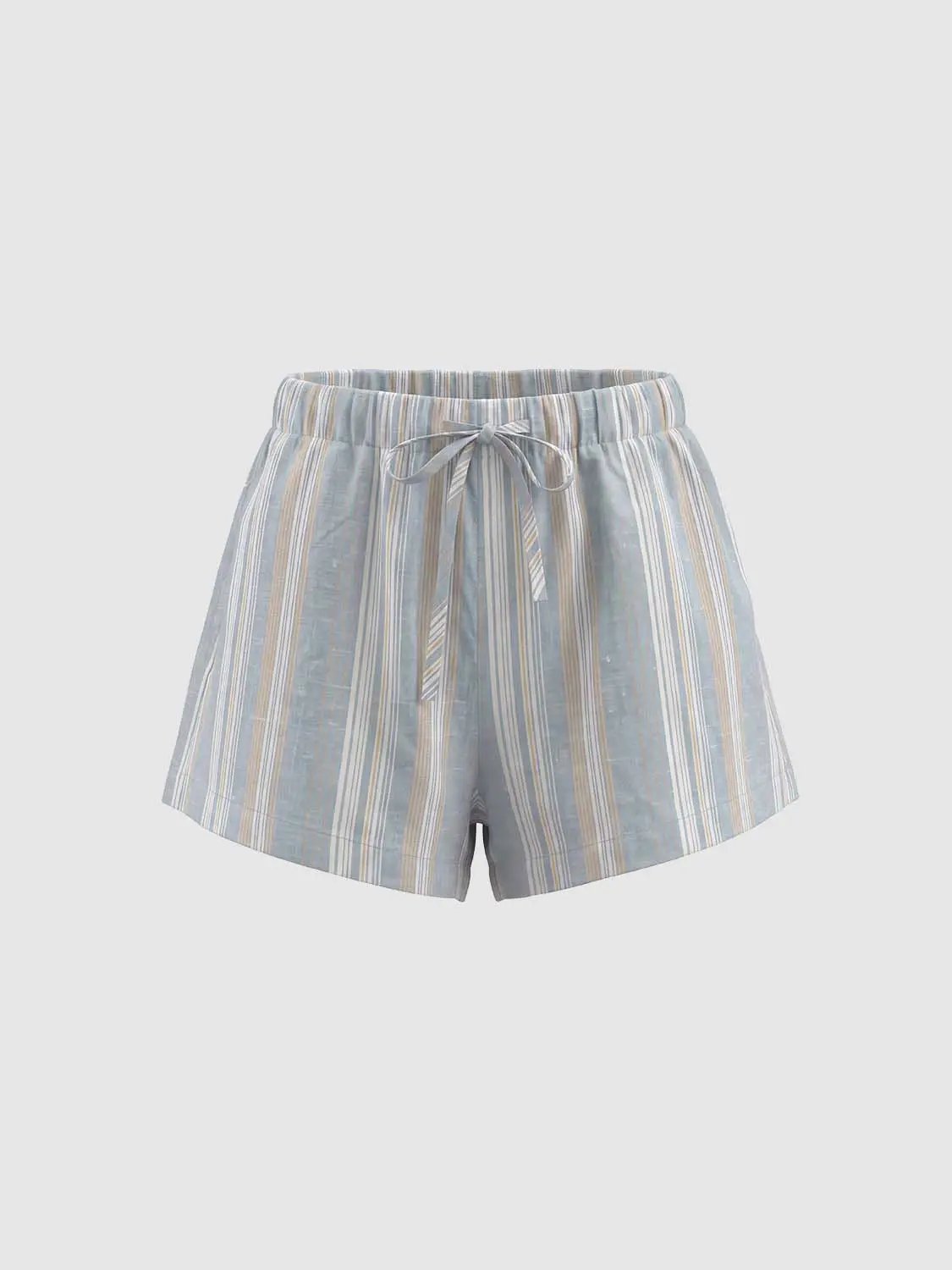 Striped Cotton Drawstring Shorts