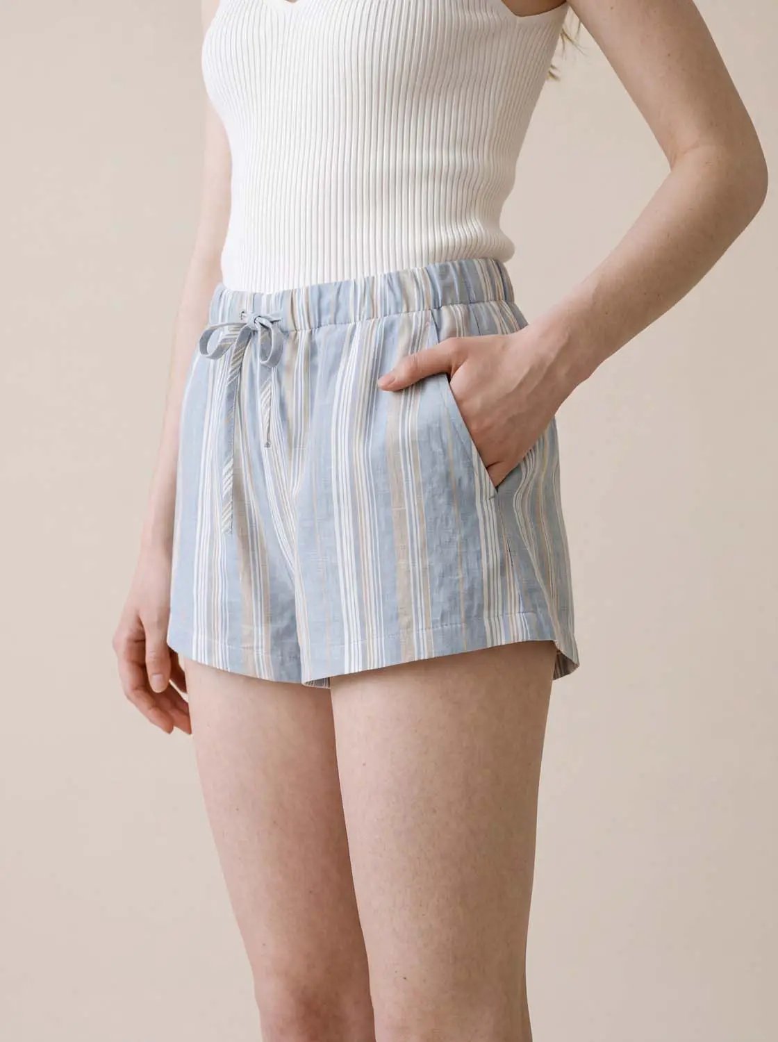 Striped Cotton Drawstring Shorts