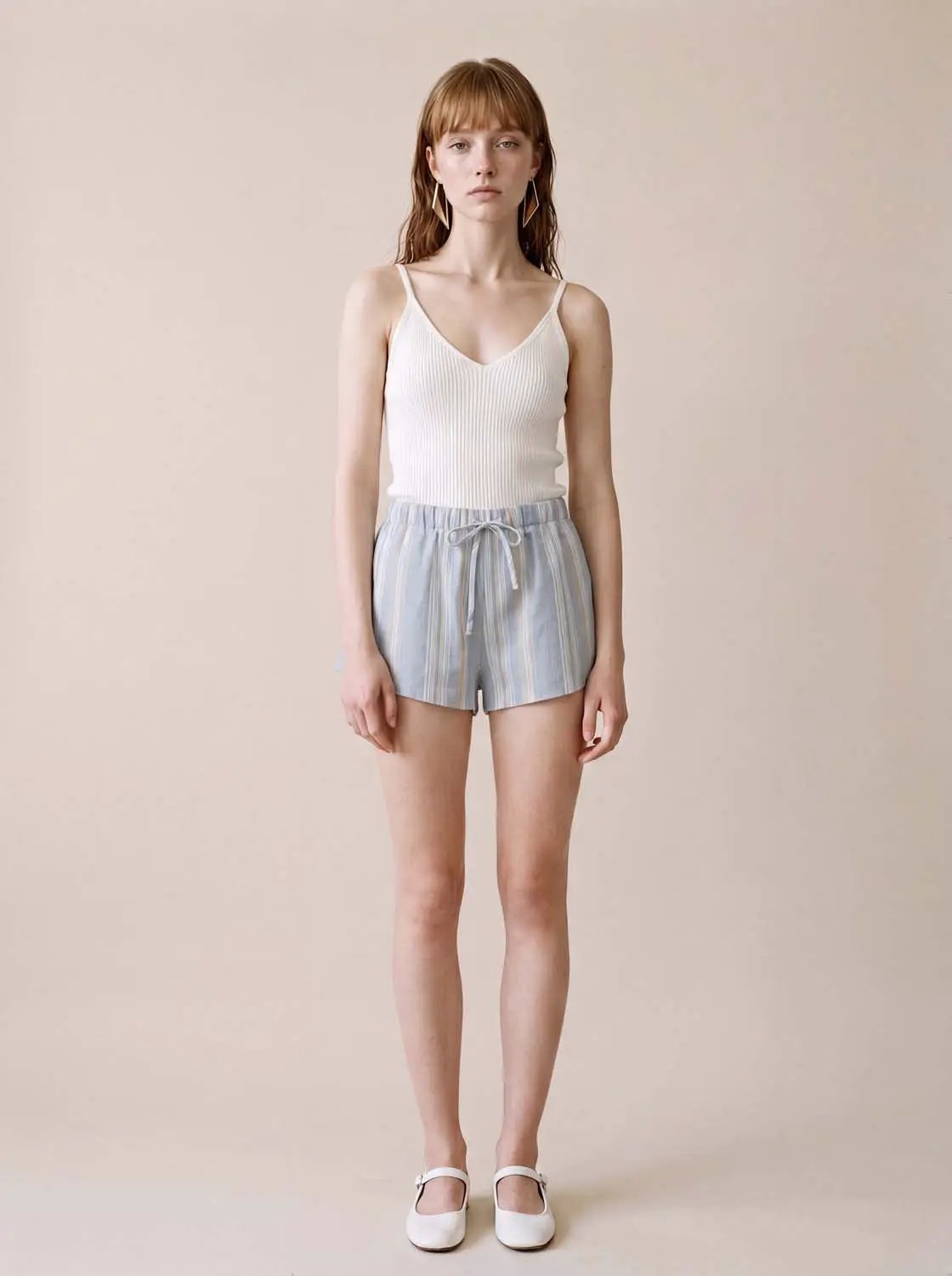 Striped Cotton Drawstring Shorts