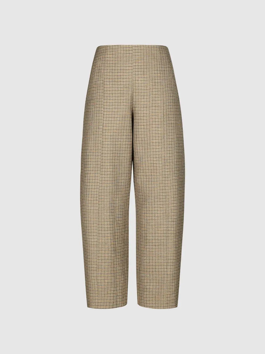 Checked Mid-rise Linen Blend Tapered Pants