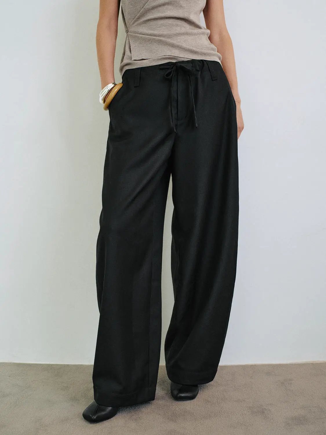 Mid-rise Button Pocket Wide-leg Pants