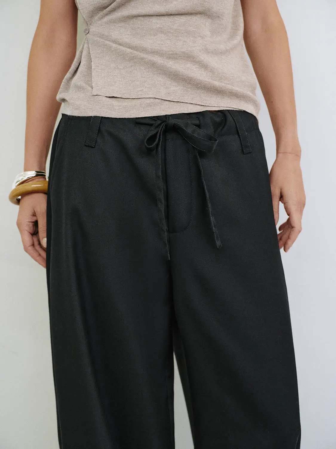 Mid-rise Button Pocket Wide-leg Pants