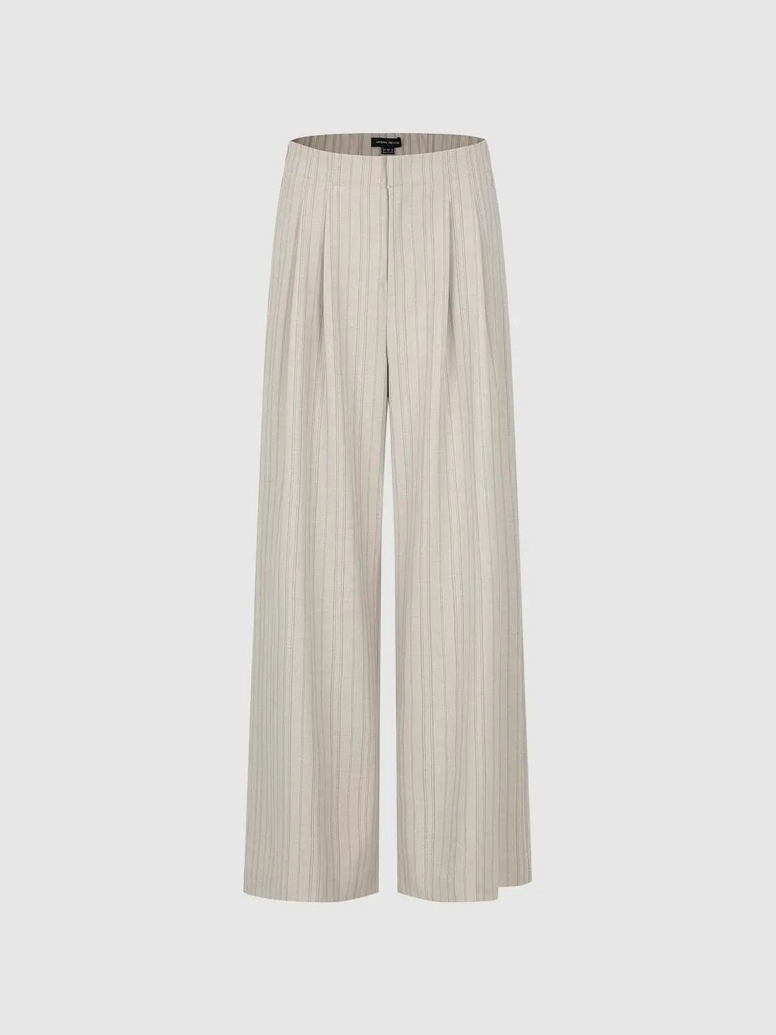 Pleated Striped Tailored Mid-rise Wide-leg Pants