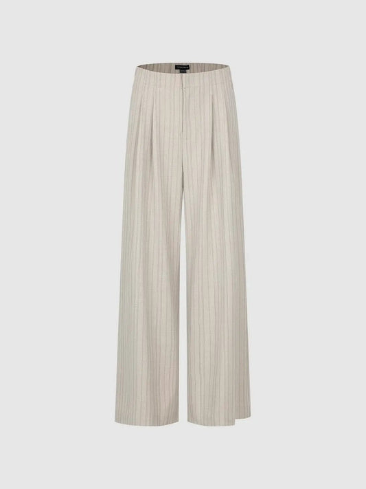 Pleated Striped Tailored Mid-rise Wide-leg Pants