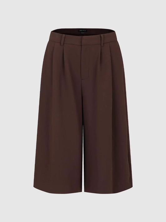 Pleated Mid-rise Wide-leg Capri Pants