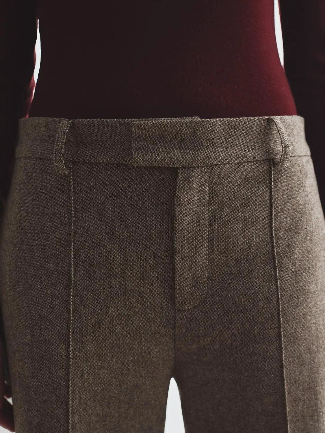 Textured Mid-rise Tailored Wool Blend Wide-leg Pants