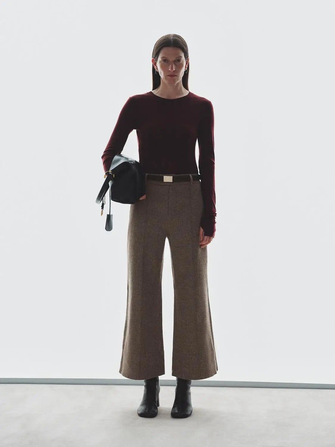 Textured Mid-rise Tailored Wool Blend Wide-leg Pants