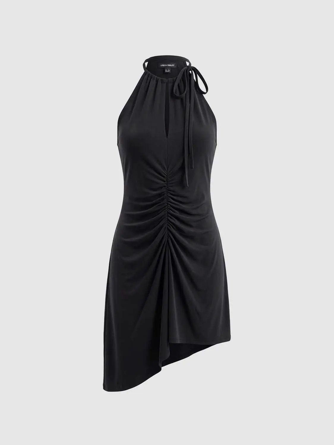 Ruched Keyhole Halter A-Line Sleeveless Mini Dress