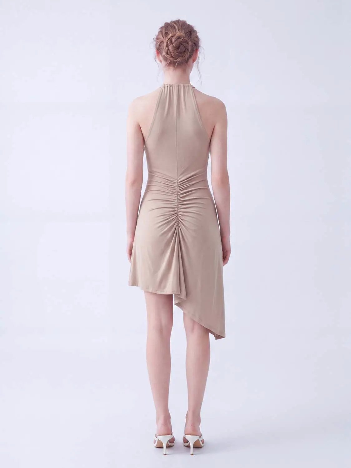 Ruched Keyhole Halter A-Line Sleeveless Mini Dress