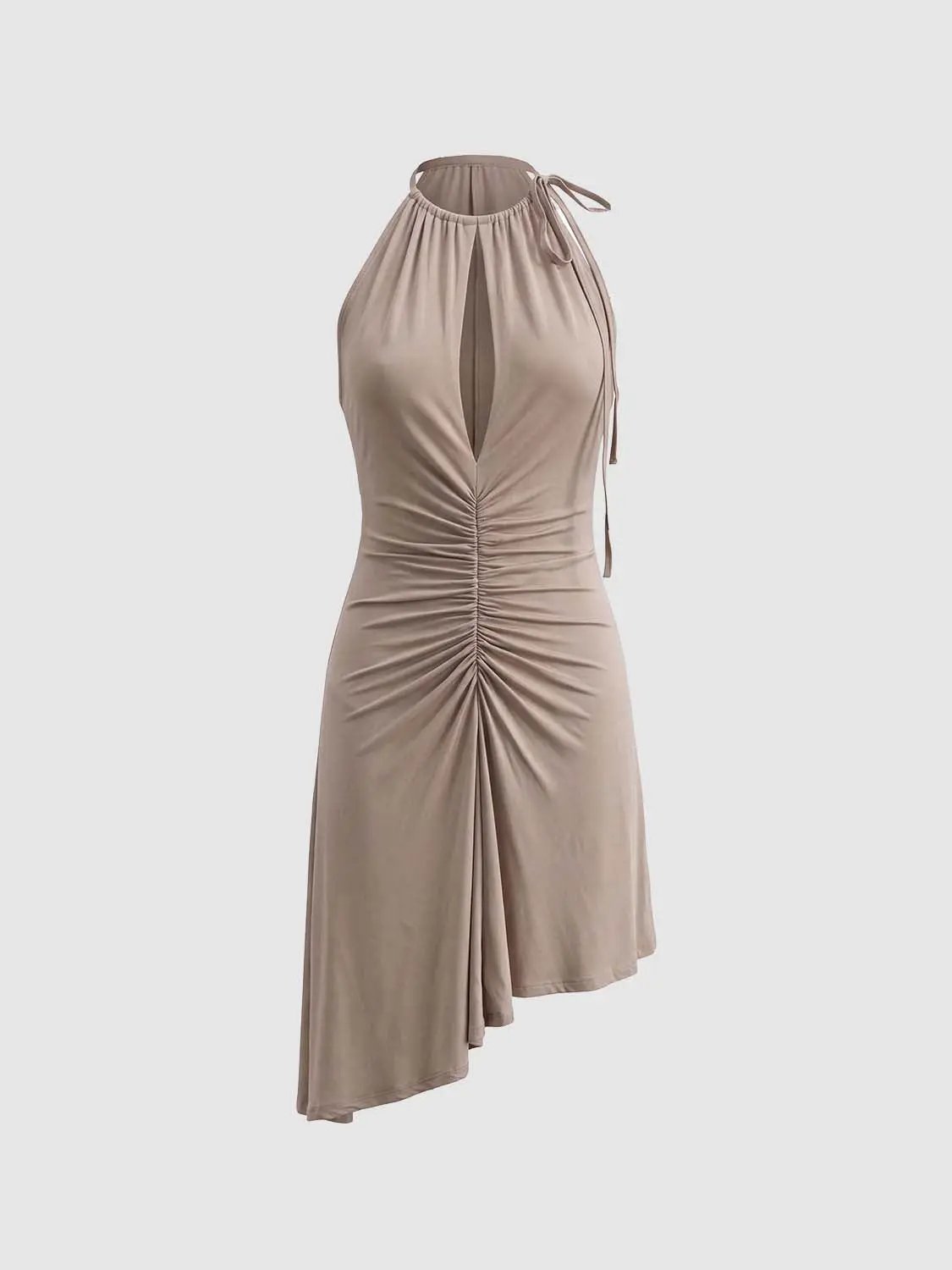 Ruched Keyhole Halter A-Line Sleeveless Mini Dress