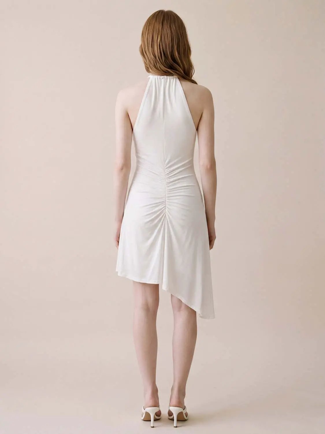 Ruched Keyhole Halter A-Line Sleeveless Mini Dress