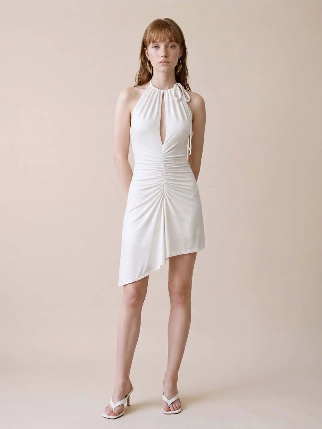 Ruched Keyhole Halter A-Line Sleeveless Mini Dress